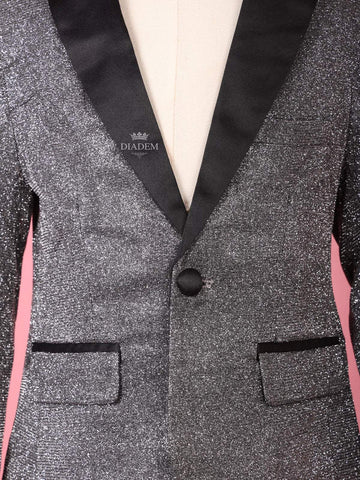 Silver Shimmer Tuxedo Full Sleeve Blazer for Boys - Diadem
