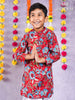 Deep Carmine Kurta Adorned in Floral Prints and Paired With Off White Dhoti Pants - Diadem