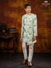 Mint Green Indo Western Sherwani Enhanced in Floral Prints with Brooch - Diadem
