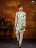 Mint Green Indo Western Sherwani Enhanced in Floral Prints with Brooch - Diadem