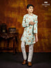 Mint Green Indo Western Sherwani Enhanced in Floral Prints with Brooch - Diadem
