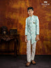 Light Blue Indo Western Sherwani Adorned in Floral Prints with Brooch - Diadem