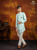 Light Blue Indo Western Sherwani Adorned in Floral Prints with Brooch - Diadem
