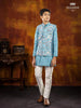 Blue Indo Western Sherwani Adorned in Floral Prints with Waistcoat and Brooch - Diadem