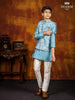 Blue Indo Western Sherwani Adorned in Floral Prints with Waistcoat and Brooch - Diadem