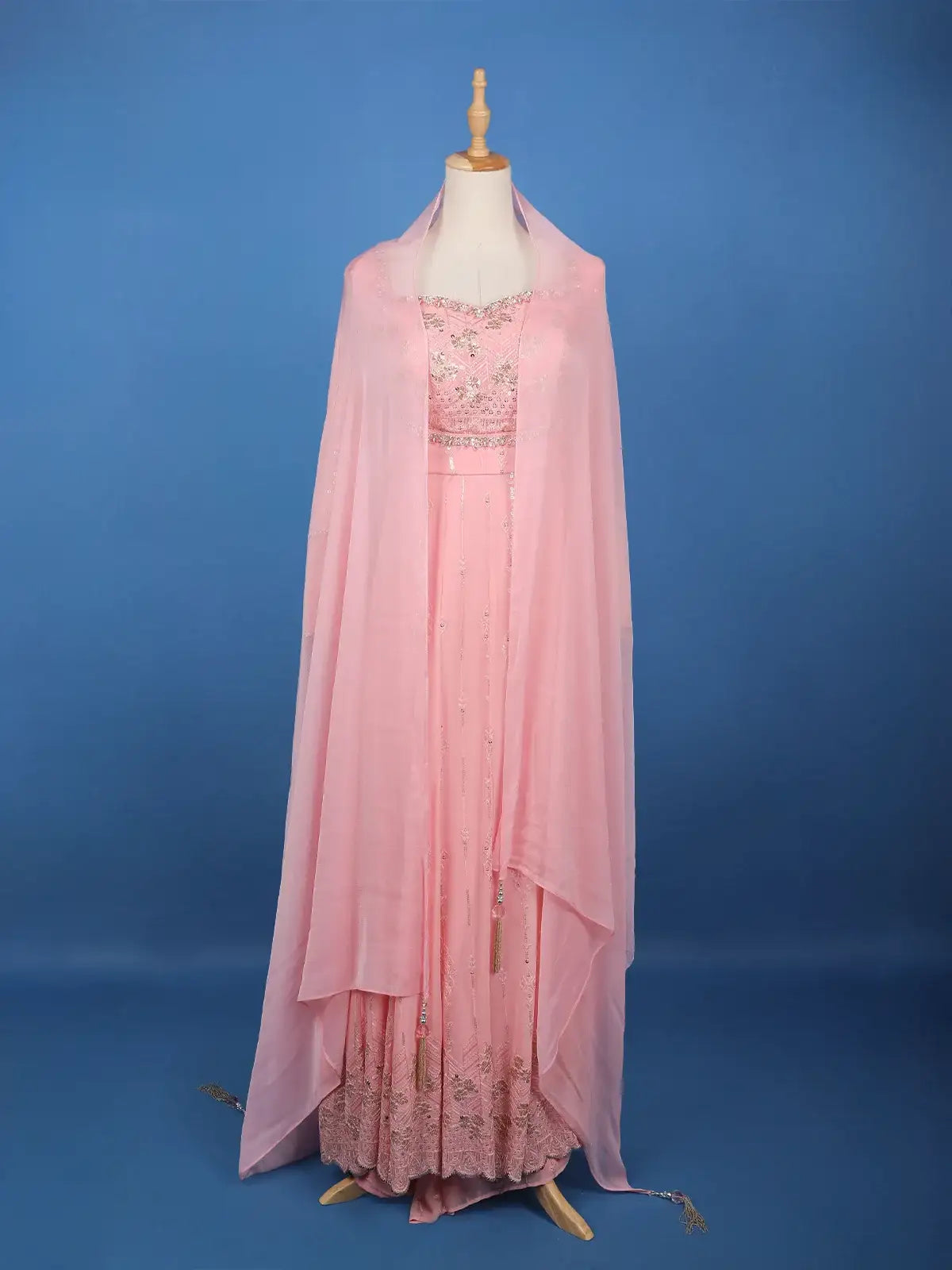 Baby Pink Floral Designed Georgette Palazzo Suit - Diadem