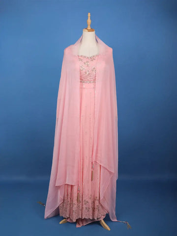 Baby Pink Floral Designed Georgette Palazzo Suit - Diadem