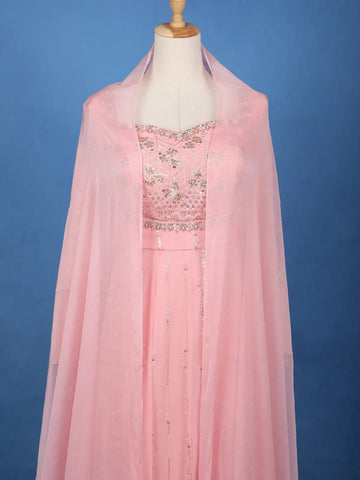 Baby Pink Floral Designed Georgette Palazzo Suit - Diadem