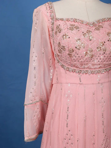 Baby Pink Floral Designed Georgette Palazzo Suit - Diadem