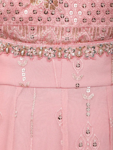 Baby Pink Floral Designed Georgette Palazzo Suit - Diadem