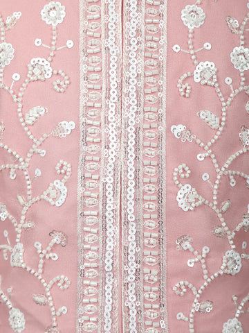 Baby Pink Floral Embroidered Georgette Kids Palazzo Suit - Diadem