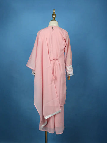 Baby Pink Floral Embroidered Georgette Kids Palazzo Suit - Diadem