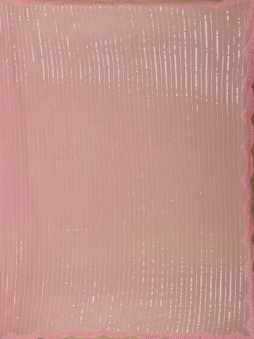 Baby Pink Sequin Embroidered Chiffon Saree with Scalloped Lace Border - Diadem