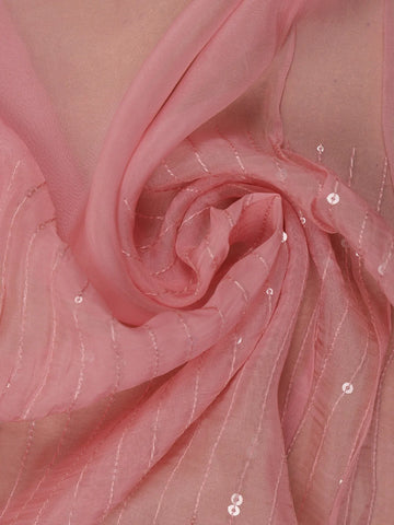 Baby Pink Sequin Embroidered Chiffon Saree with Scalloped Lace Border - Diadem