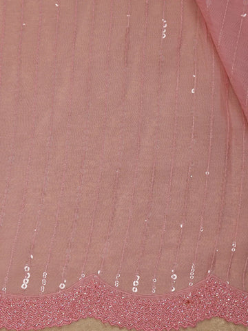 Baby Pink Sequin Embroidered Chiffon Saree with Scalloped Lace Border - Diadem