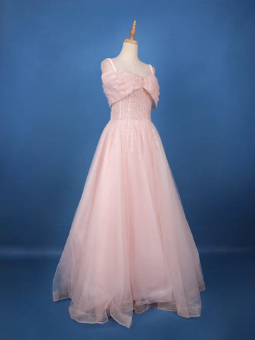 Baby Pink Sequins And Beads Embellished Net Gown - Diadem