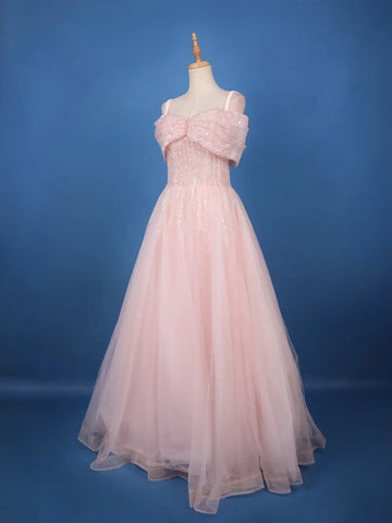 Baby Pink Sequins And Beads Embellished Net Gown - Diadem