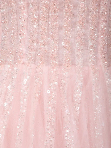 Baby Pink Sequins And Beads Embellished Net Gown - Diadem