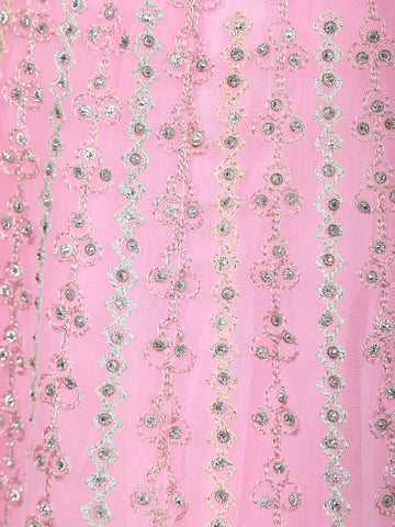 Baby Pink Sequins Embroidered Net Lehenga Set With Dupatta - Diadem