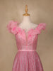 Baby Pink Glitter Worked Net Party Wear Gown - Diadem