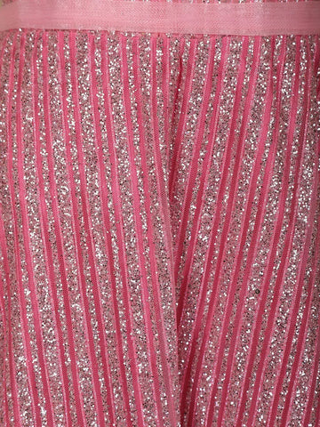 Baby Pink Glitter Worked Net Party Wear Gown - Diadem