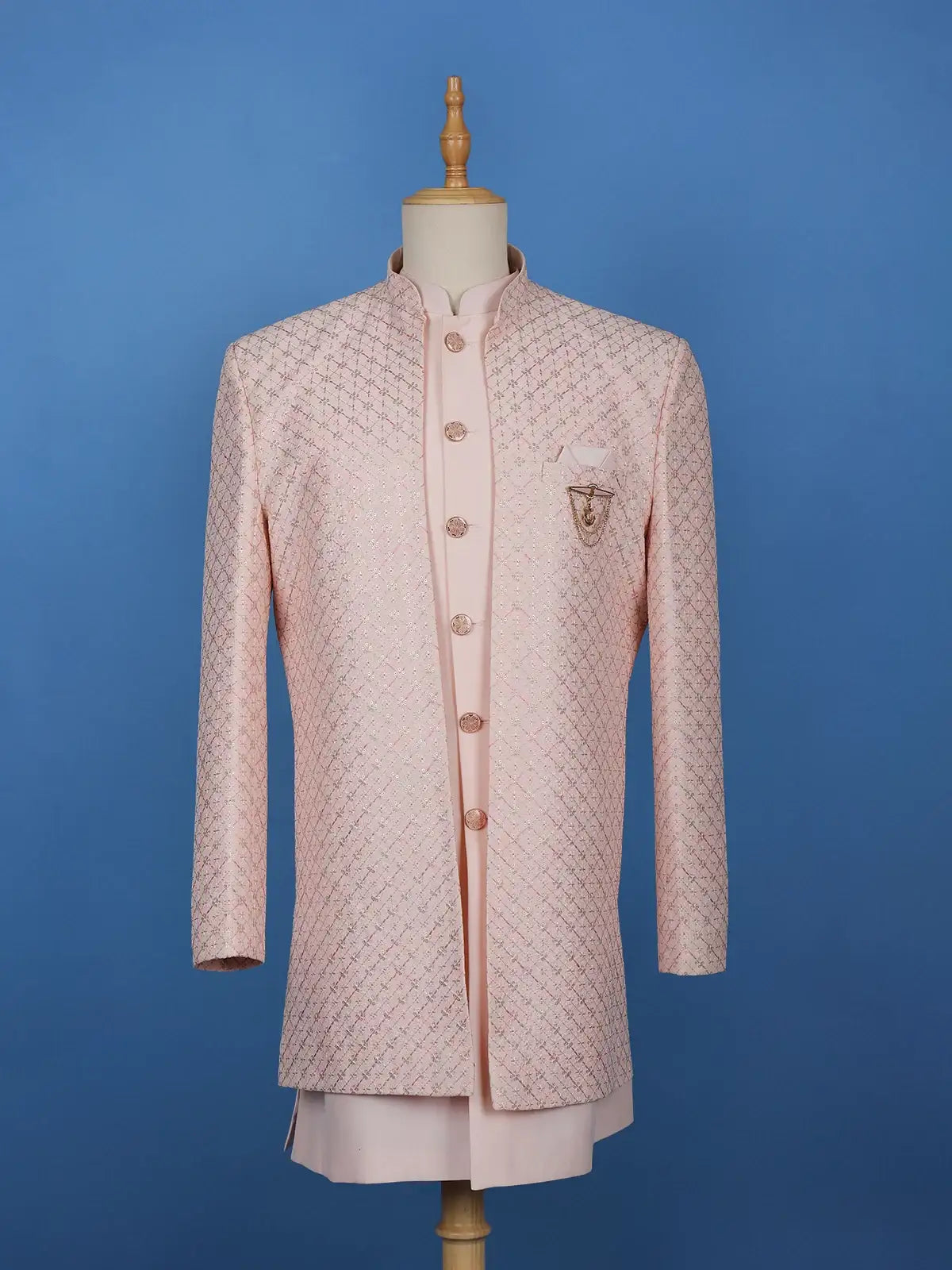 Baby Pink Sequin Embroidered Ikart Sherwani Suit - Diadem