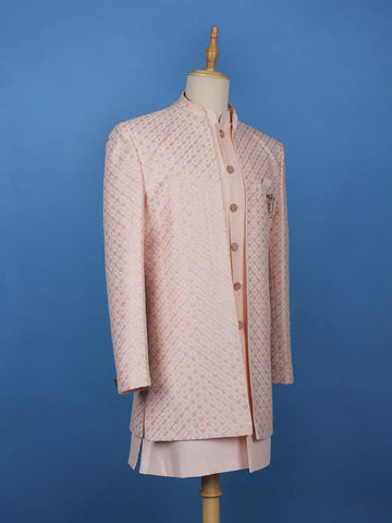 Baby Pink Sequin Embroidered Ikart Sherwani Suit - Diadem