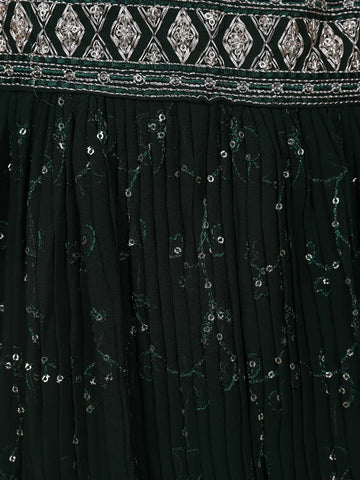 Bottle Green Net Sequins And Floral Embroidery Bridesmaid Lehenga - Diadem