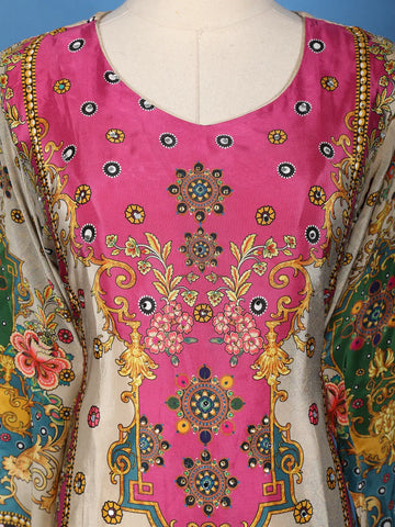 Beige And Pink Multicolor Floral Printed Synthetic Palazzo Salwar Suit - Diadem