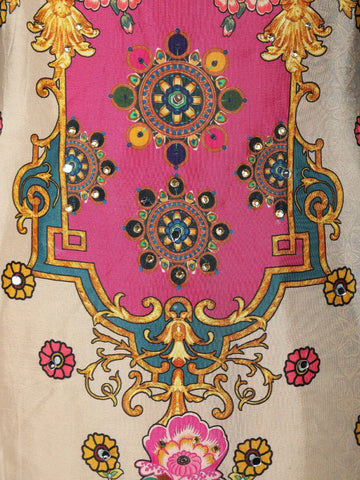 Beige And Pink Multicolor Floral Printed Synthetic Palazzo Salwar Suit - Diadem