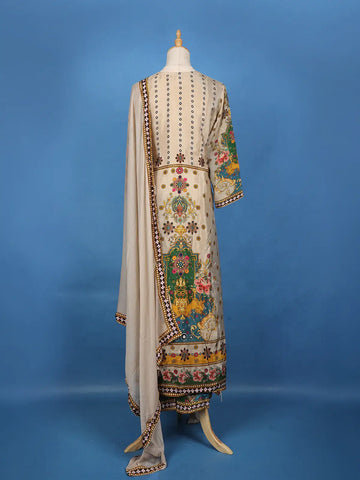 Beige And Pink Multicolor Floral Printed Synthetic Palazzo Salwar Suit - Diadem