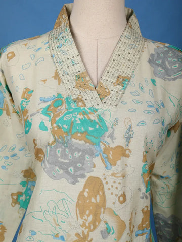 Beige Artistic Printed Cotton Salwar Suit - Diadem