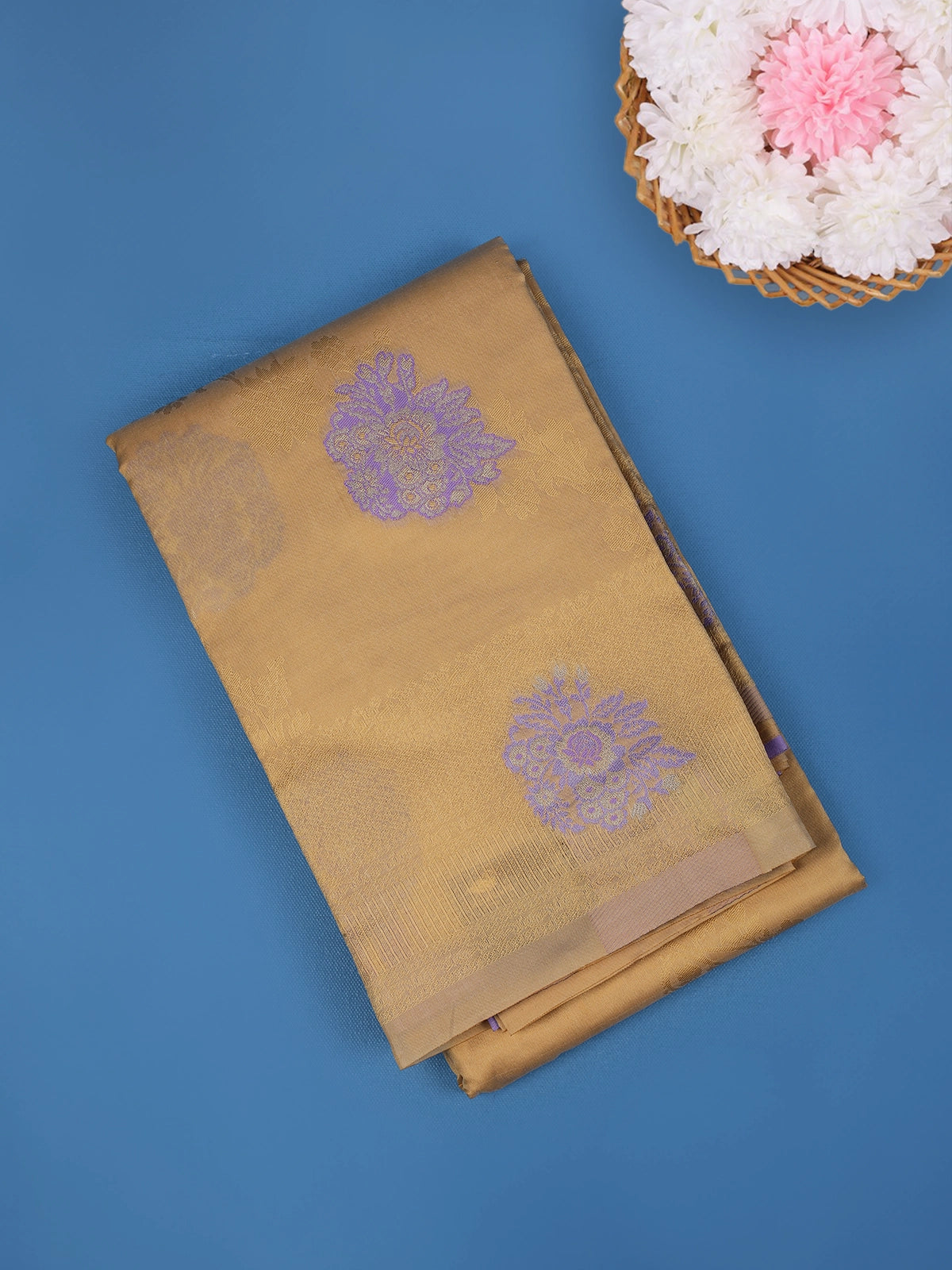 Beige Floral Butta Design Fancy Art Silk Saree