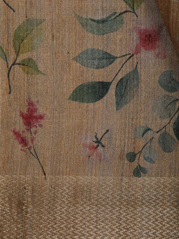 Beige Floral Design Tussar Silk Saree - Diadem