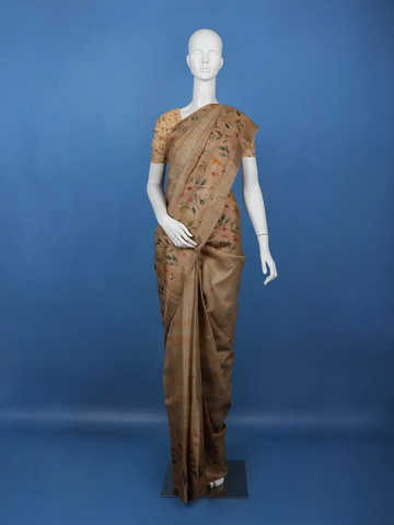 Beige Floral Design Tussar Silk Saree - Diadem