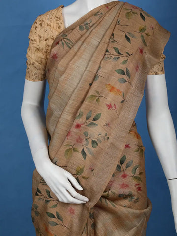 Beige Floral Design Tussar Silk Saree - Diadem
