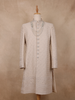 Beige Floral Embroidered Design Satin Sherwani Suit