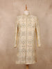 Beige Floral Embroidered Raw Silk Sherwani Suit