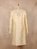 Beige Floral Embroidered Raw Silk Sherwani Suit