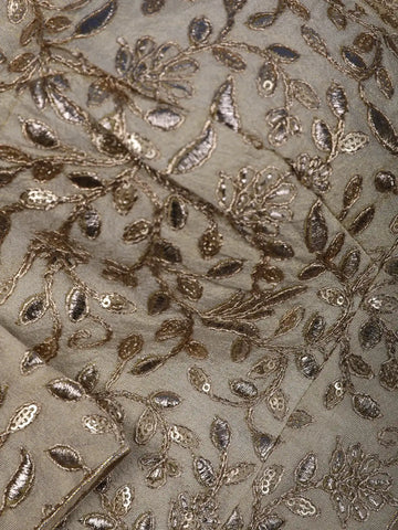 Beige Floral Embroidered Readymade Silk Blouse - Diadem