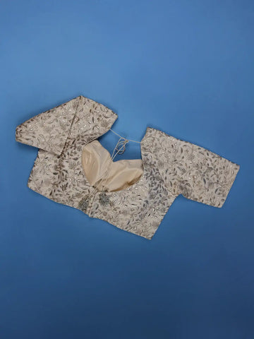 Beige Floral Embroidered Readymade Silk Blouse - Diadem