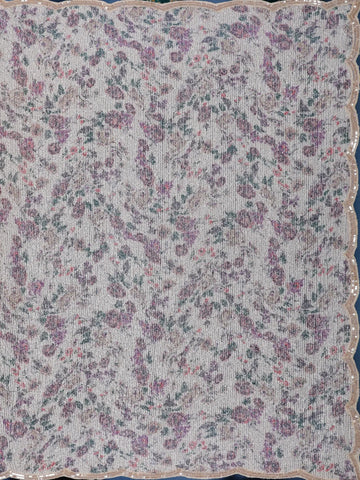 Beige Floral Sequin Designed Net Saree - Diadem