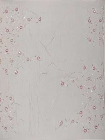 Beige Floral Sequin Designed Net Saree - Diadem