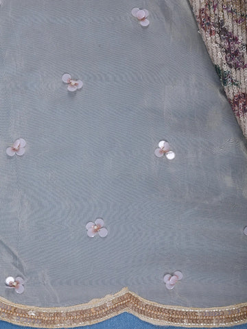 Beige Floral Sequin Designed Net Saree - Diadem