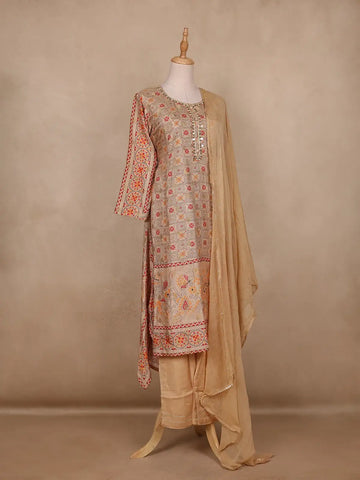 Beige Geometric Design Cotton Salwar Suit - Diadem