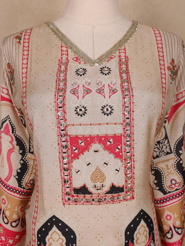 Beige Geometric Design Cotton Salwar Suit - Diadem