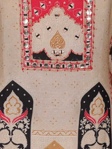 Beige Geometric Design Cotton Salwar Suit - Diadem