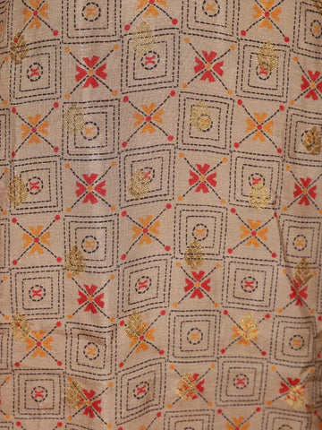 Beige Geometric Design Cotton Salwar Suit - Diadem