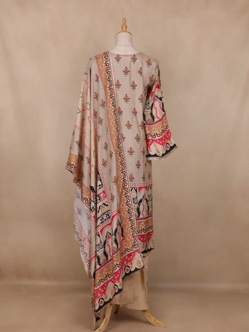Beige Geometric Design Cotton Salwar Suit - Diadem
