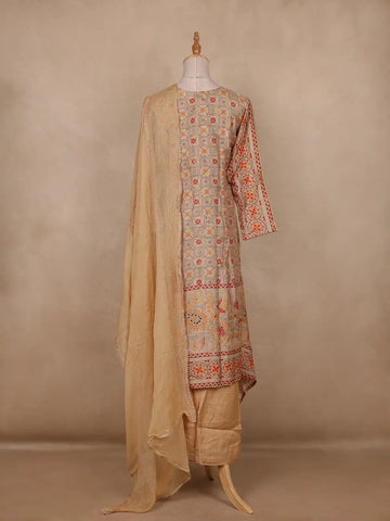 Beige Geometric Design Cotton Salwar Suit - Diadem